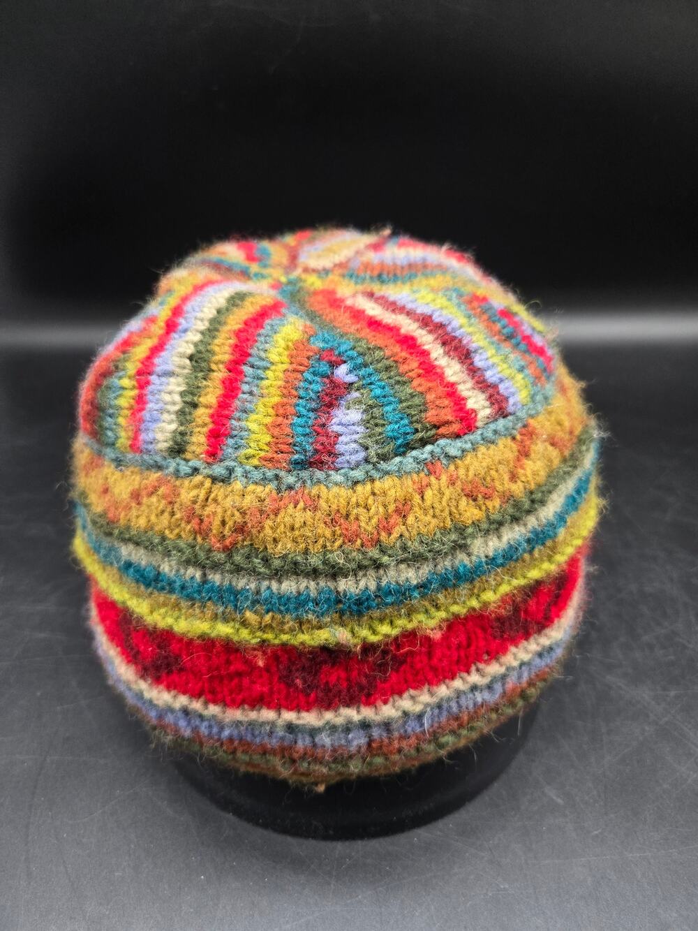 Las Horizans Wool Knit Beanie Hat Multicolor Striped Fleece Lined Nepal OS